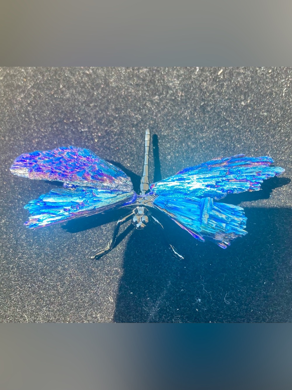 Natural Crystal Dragonfly on Silver